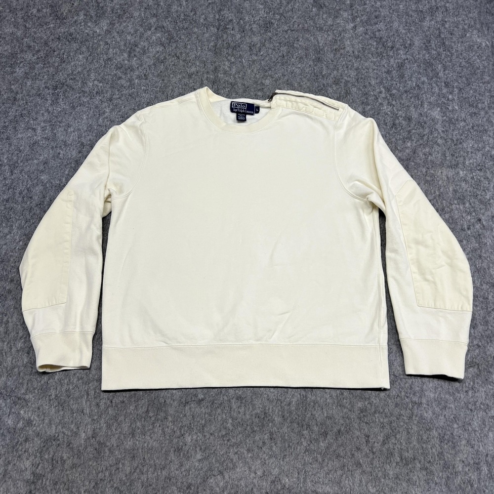 Polo Ralph Lauren Sweatshirt Mens Large Cream Shoulder Zip Pullover Fleece Prep